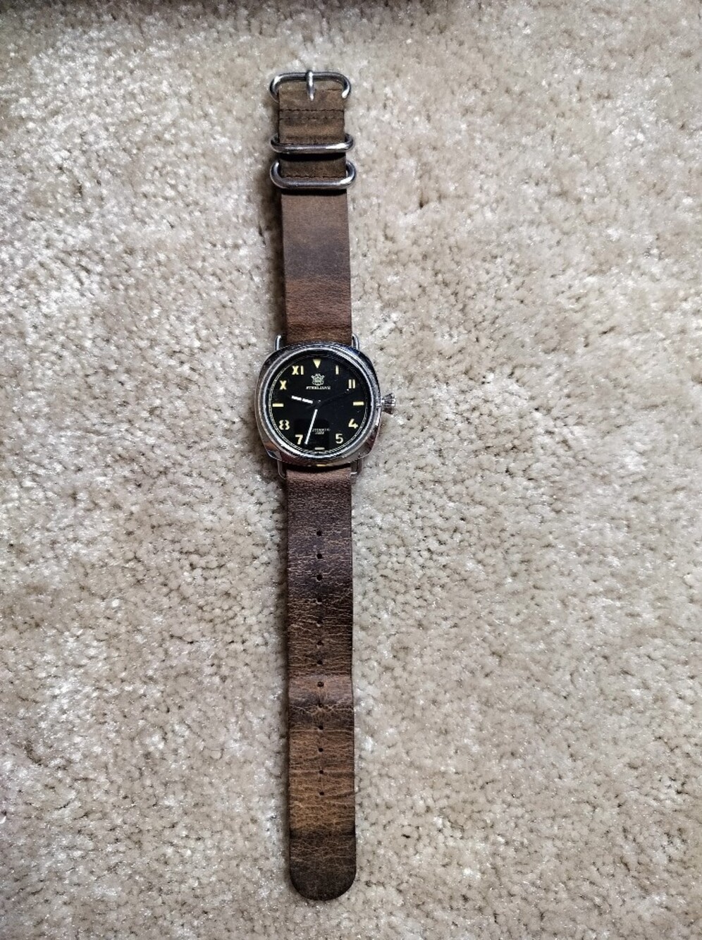 Vintage-Inspired Brown Leather Men's Watch (NH35) Strap Bag Accessory